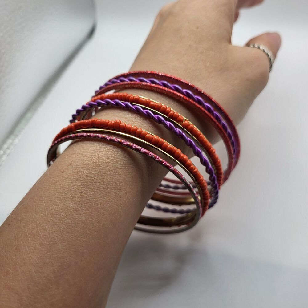 Vintage Belly Dance Lot of 7 Orange, Purple & Red Bangle Bracelets